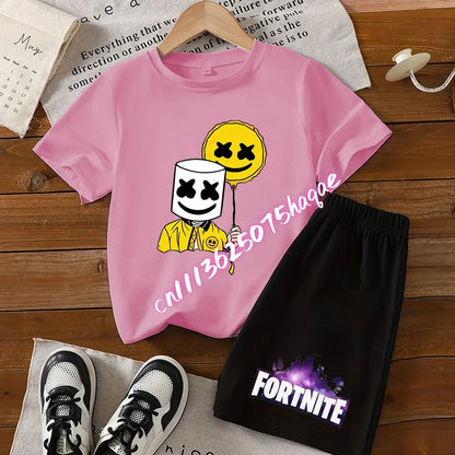 Conjunto de verano Fortress Night de camiseta y pantalones cortos para niños y niñas, 2 piezas, ropa infantil con camiseta estampada, regalo