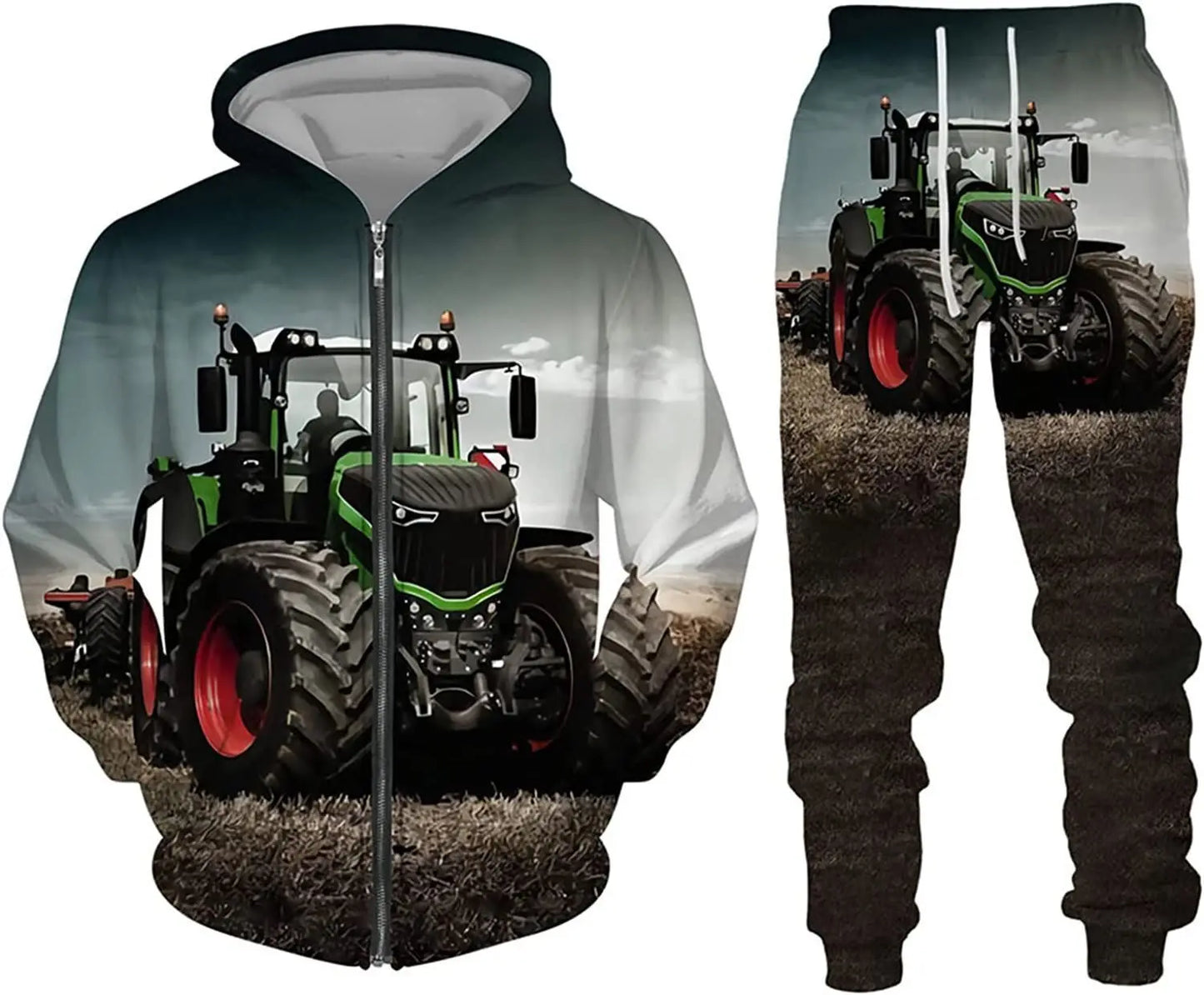 New 3D printed long sleeved hooded sweatshirt set for spring and autumn men's sportswear zipper sweatshirt