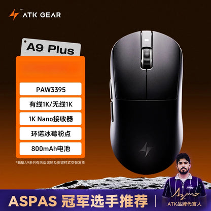 Mouse gaming wireless Bluetooth ATK Dragonfly A9, design ergonomico, risposta rapida, PAW3950 Ultra, 800mAh, leggero, 8KHz, eSport