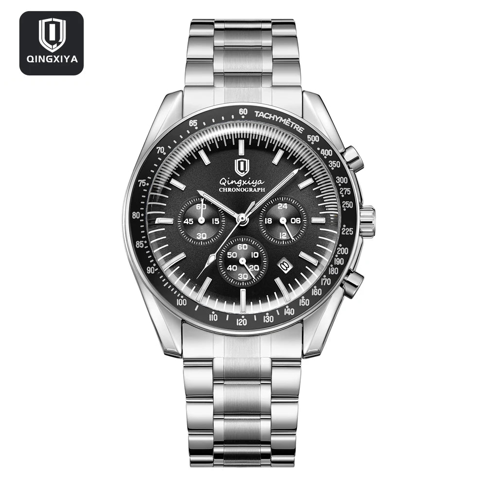 Relógio de quartzo para homem, de marca de luxo, estanque e luminescente, em aço inoxidável, equipado com um cronógrafo de 24 horas e um indicador de data – Relógio elegante para homem