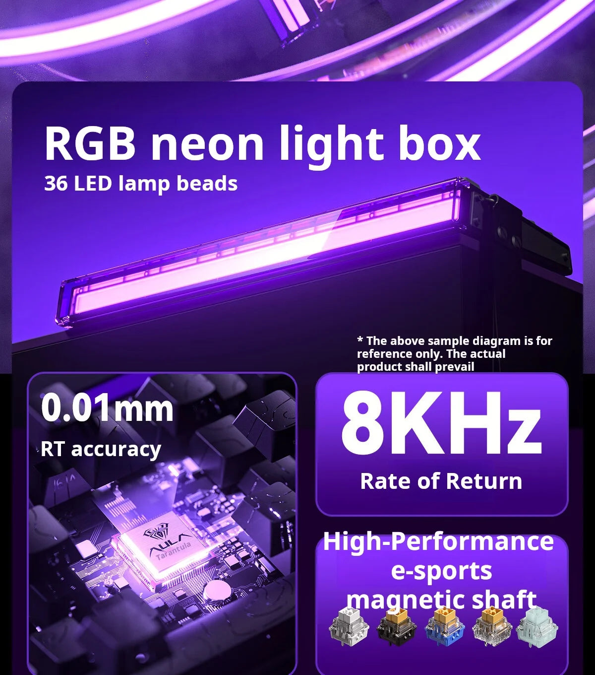 Teclado Mecânico Gaming AULA HERO 68 HE com Eixo Magnético RT, Iluminação RGB com Fio, Taxa de Polling 8K e Gravação Lateral