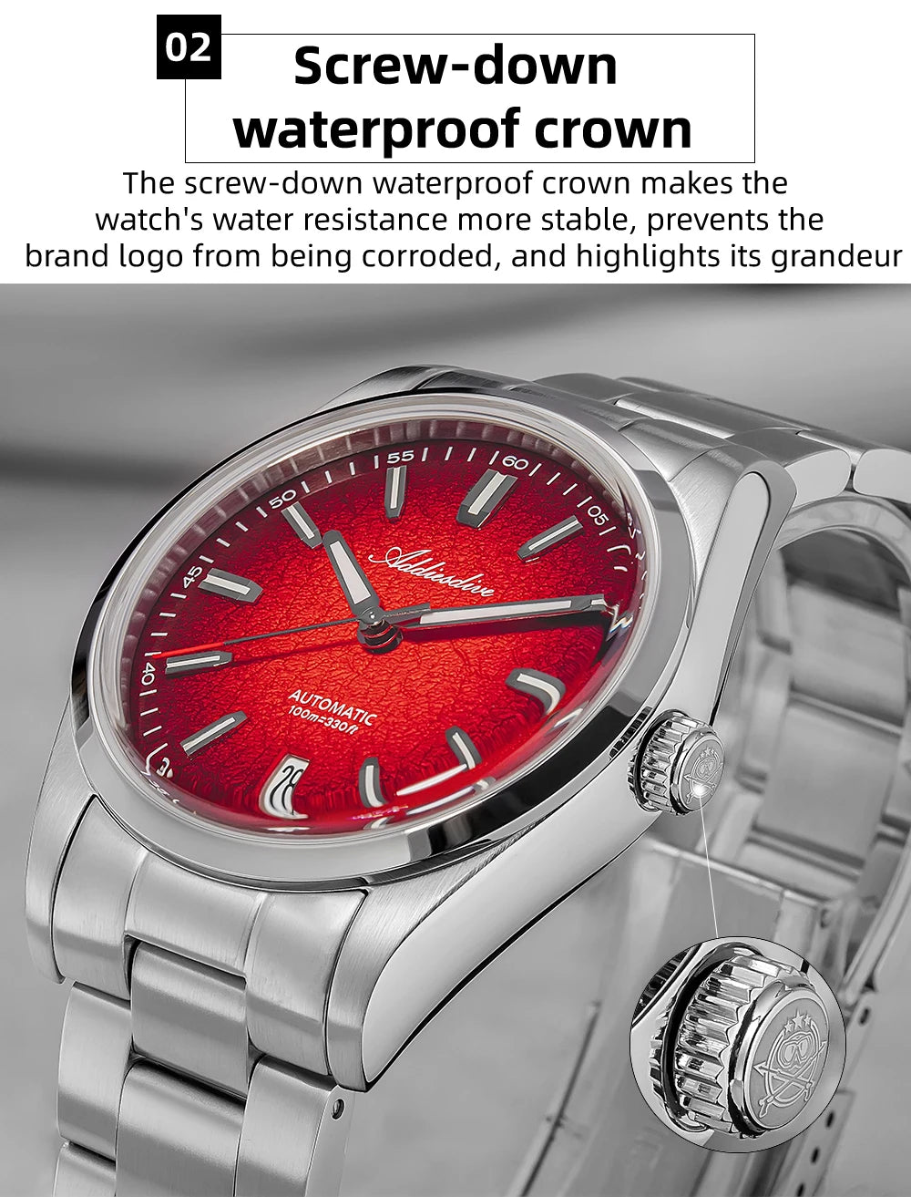 ADDIESDIVE 2026 New Luxury Personalized Watches 10BBar Bubble Mirror Glass Steel Analog Watches Super Luminous Mechanical Watch