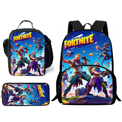 Zaino da scuola per bambini Hot Game con borsa pranzo e astuccio, grande capacità, design F-FortniteS, per ragazzi e ragazze, regalo ideale