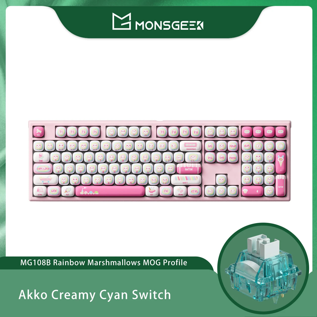 Teclado mecánico inalámbrico Akko MonsGeek MG108B Bun Wonderland, perfil MOG, RGB, 108 teclas, tamaño completo, hot swap, USB / 2.4G / BT 5.0