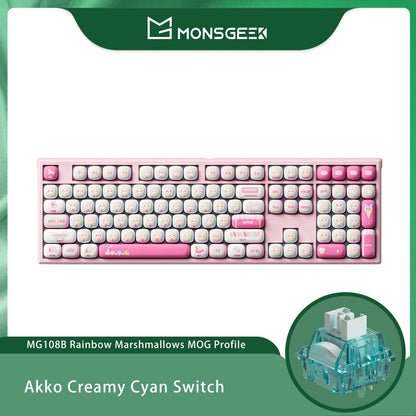 Teclado mecánico inalámbrico Akko MonsGeek MG108B Bun Wonderland, perfil MOG, RGB, 108 teclas, tamaño completo, hot swap, USB / 2.4G / BT 5.0