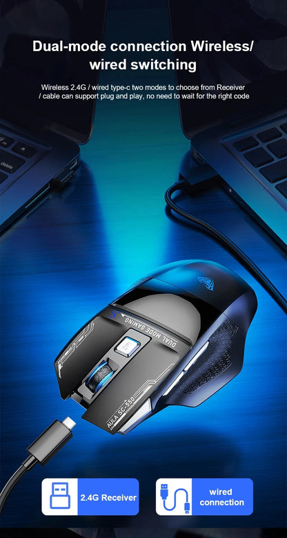 AULA SC550 bezprzewodowa mysz gamingowa dual-mode, ładowalna, podświetlana mechaniczna mysz gamingowa do komputera stacjonarnego/laptopa, mysz USB do e-sportu