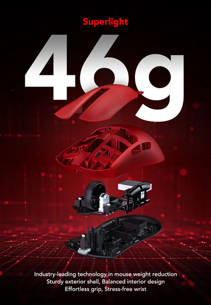 Mouse gaming KYSONA Jupiter Series cablato e wireless 8Khz con sensore PAW3950, Bluetooth, 46g, ricaricabile, driver web per PC e laptop
