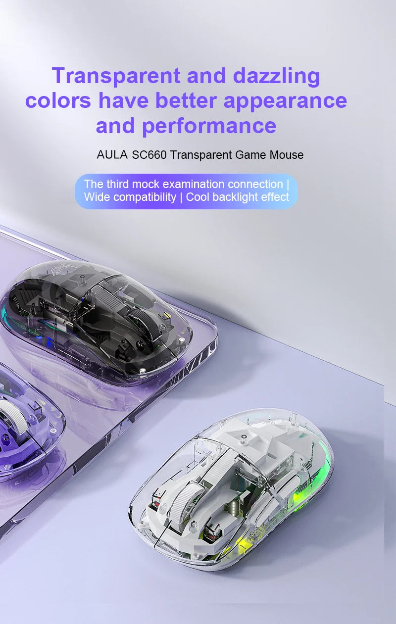 Mouse Bluetooth Wireless AULA SC660, mouse e-sport con connessione trimodale, leggero, ricarica Type-C, per gaming, ufficio, ragazze e ragazzi