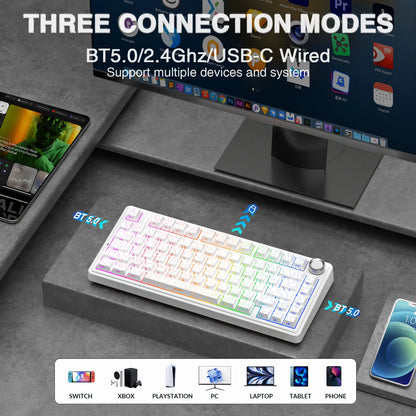 AULA F75 Pro Teclado mecánico gaming inalámbrico con montaje gasket, RGB personalizable, distribución 75% y teclas PBT con grabado lateral
