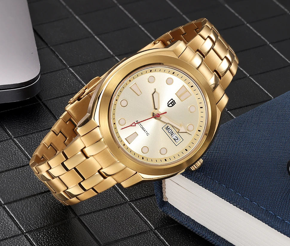 BERNY Automatic Men Watch Supper Luminous Sapphire Stainless Steel 100M Waterproof Business Casual Mechanical Wristwatch for Men