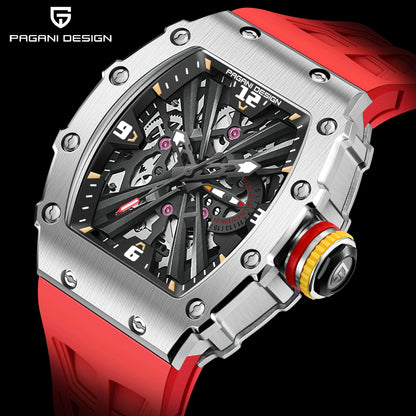 Orologio da uomo PAGANI DESIGN 2026 New al quarzo, movimento VH65, quadrante scheletrato, impermeabile 100M, sportivo rettangolare, vetro zaffiro