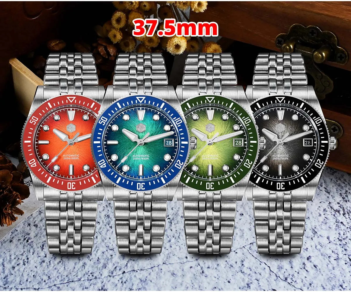 San Martin 37.5mm 40mm Enamel Spiral Vortex Dial Men Luxury Diver Watch Miyota 9015 Automatic Mechanical Waterproof 200m SN0148