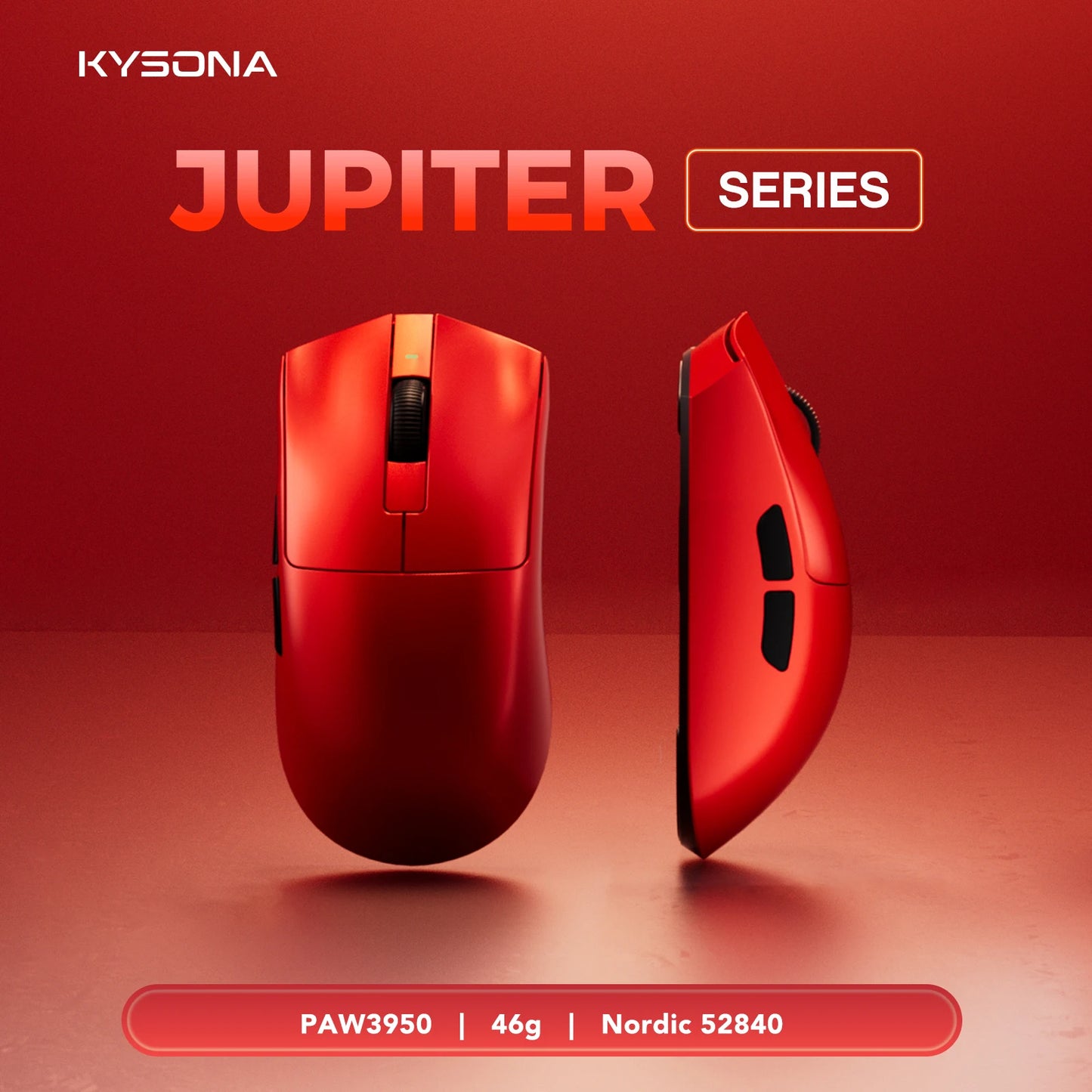 Mouse gaming KYSONA Jupiter Series cablato e wireless 8Khz con sensore PAW3950, Bluetooth, 46g, ricaricabile, driver web per PC e laptop