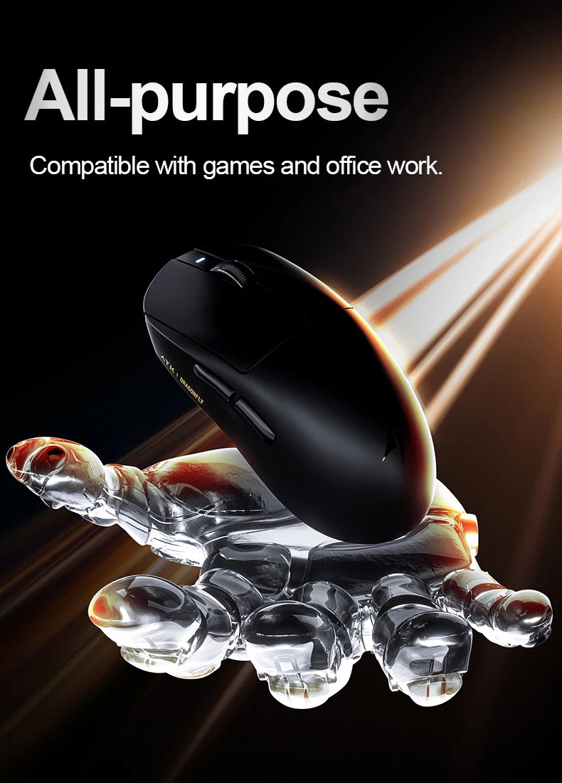 Mouse gaming wireless ATK Dragonfly A9 Ultra PAW3950 ultraleggero tri-mode ergonomico e-sport per gamer FPS A9 SE Plus