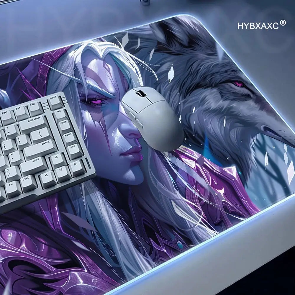 World of Warcraft Sylvanas Mouse Pad RGB Gaming Mouse Pad Desk Mat HD Gamer Large LED Light XXL MousePads PC Computer Carpet