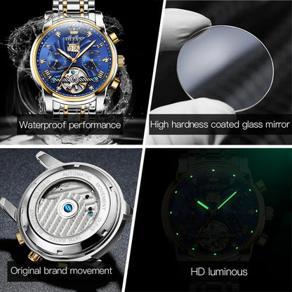 OLEVS 9910 Mens Watch Original Luxury Brand Waterproof Luminous  Automatic Mechanical Watch Dual Calendar Watch Box Reloj