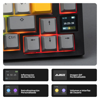 Distribución ISO-ES EPOMAKER X AJAZZ AK820 PRO 75% teclado mecánico con distribución española, cable/2.4GHz/BT, pantalla y perilla para Pc/Mac