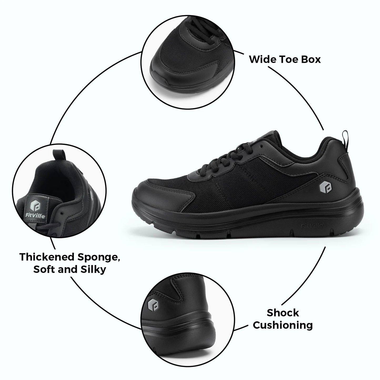 Scarpe da camminata FitVille da uomo, larghezza ampia, massima ammortizzazione, sneakers sportive leggere per alleviare il dolore da fascite plantare