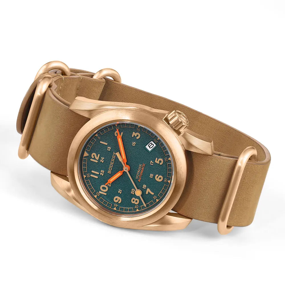 Boderry VOYAGER Field Watches Bronze Case Automatic For Seiko NH35 Watch 100M Waterproof Clock Military Vintage Wristwatch Mens