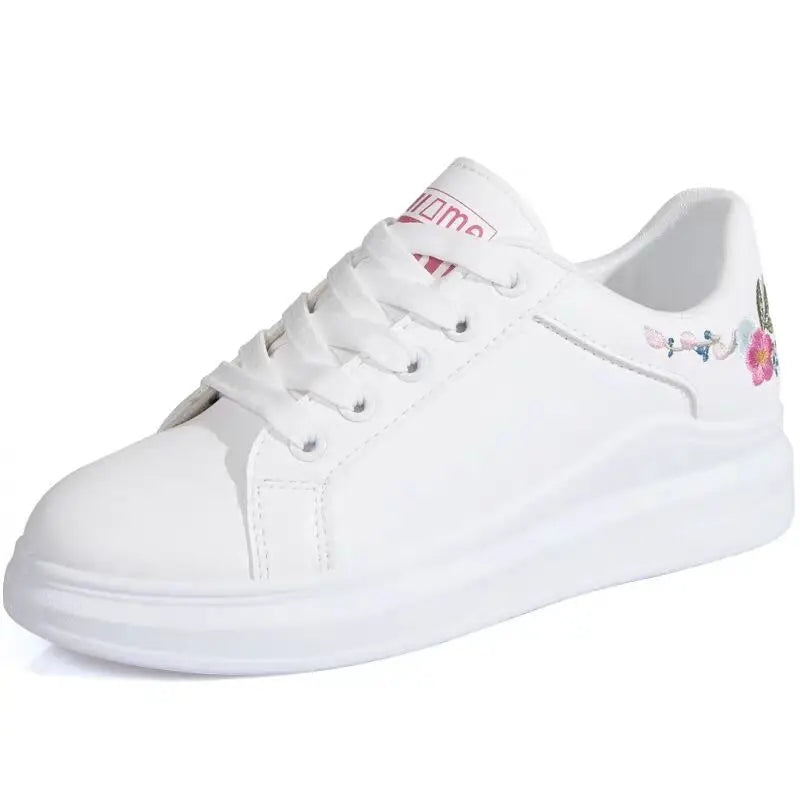 Shoes 2025 Women Running Spring Autumn Fashion White Breathable Embroidered Flower Lace-Up Casual Sneakers Zapatos De Mujer
