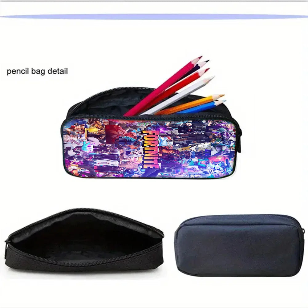 Mochila escolar infantil con bolso de hombro y estuches para lápices, bolsas escolares con diseño de juego popular F-FortniteS para niños y niñas, el mejor regalo