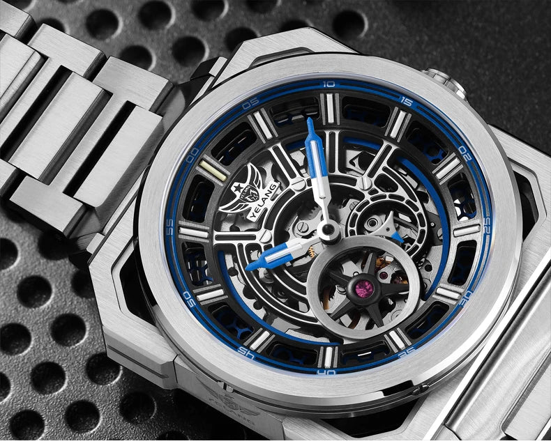 Yelang V1216 miesten kello, luksusbrändin kello, 42mm avoin kellotaulu, Japan MIYOTA 8N40 -automaattikoneisto, 100M vedenpitävä kello, hohtavat osoittimet