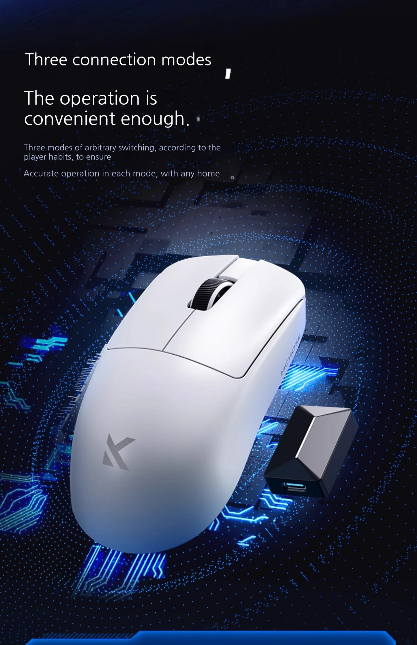 MCHOSE L7 Ultra+ Ratón de mano mediano-grande para gaming y e-sports Paw3950, inalámbrico de tres modos, ligero, de oficina, con doble accionamiento para ordenador