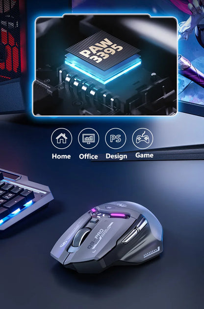 Inphic IN9PRO belaidė žaidimų pelė, 26000DPI, 8K apklausos dažnis, Bluetooth 5.0, laidinė, 2.4G, trijų režimų RGB ergonominė žaidimų pelė