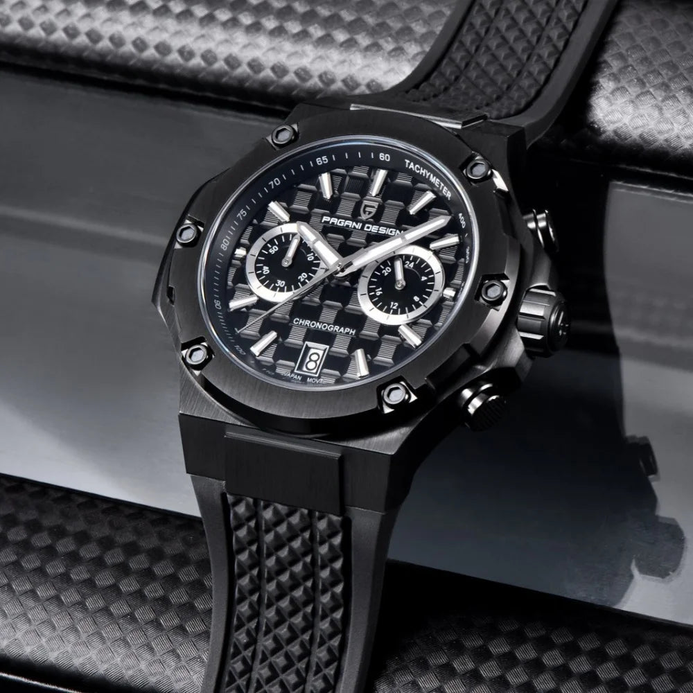 Reloj de cuarzo para hombre PAGANI DESIGN PD-YS032, 44mm, movimiento japonés VK64, caja de acero inoxidable, correa de caucho, cristal de zafiro, resistente al agua 100M