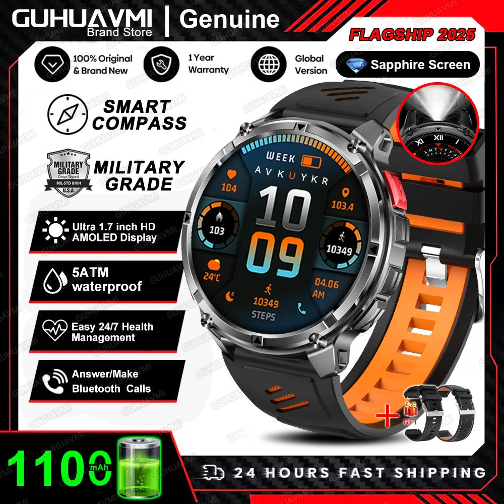 New T-REX3 Ultra 1100mAh Battery SmartWatch 10ATM Waterproof GPS Compass Flashlight 1.7" AMOLED HD Call Sports Smart Watch Men