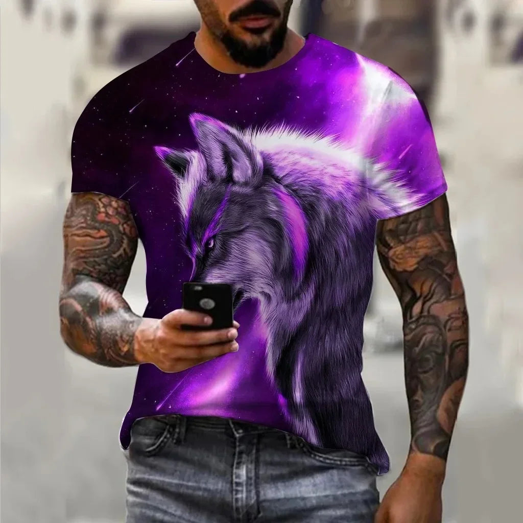 Men's T-Shirts Summer Animal Wolf Pattern 3D Print Tops Tees Summer Women Streetwear Fashion Oversized T Shirt Men Clothing