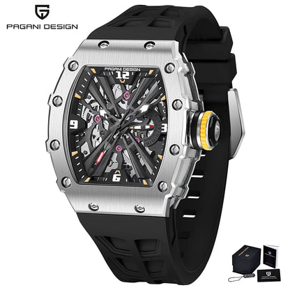 Orologio da uomo PAGANI DESIGN 2026 New al quarzo, movimento VH65, quadrante scheletrato, impermeabile 100M, sportivo rettangolare, vetro zaffiro