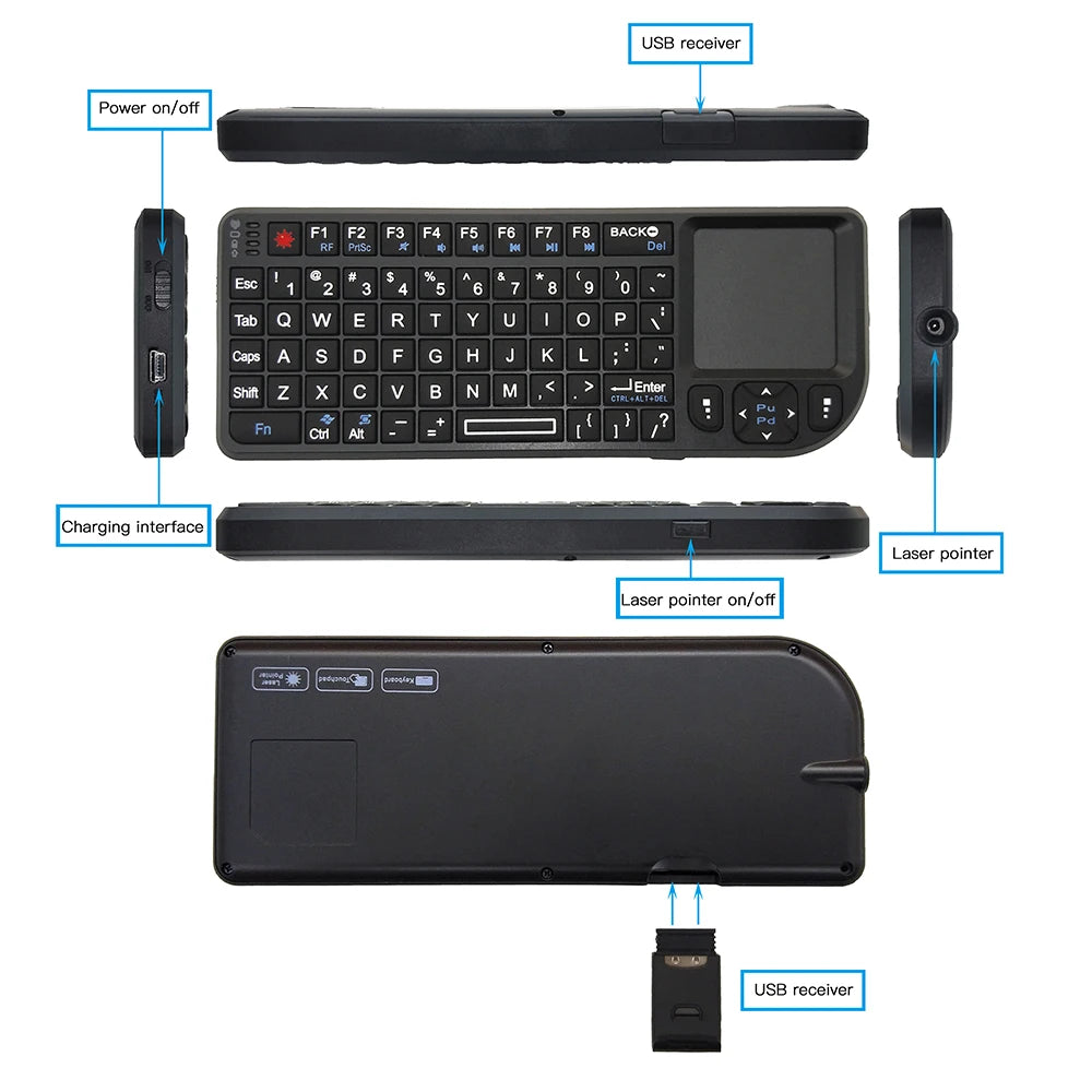 Teclado inalámbrico A8 Mini 2.4G con retroiluminación de 7 colores, teclado portátil 3 en 1 con panel táctil y Air Mouse para Android TV Box, PC y tablet