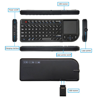 Teclado inalámbrico A8 Mini 2.4G con retroiluminación de 7 colores, teclado portátil 3 en 1 con panel táctil y Air Mouse para Android TV Box, PC y tablet