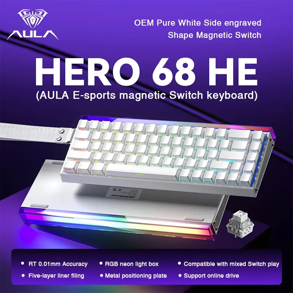 AULA HERO68 HE Tastiera con switch magnetici, Rapid Trigger, polling rate 8K, tastiera da gaming eSports RGB cablata meccanica
