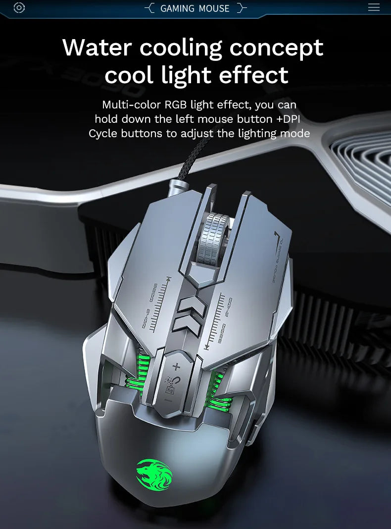 Ratón mecánico con cable para PC gaming y esports, RGB, 6400 DPI, succión magnética y contrapeso DIY