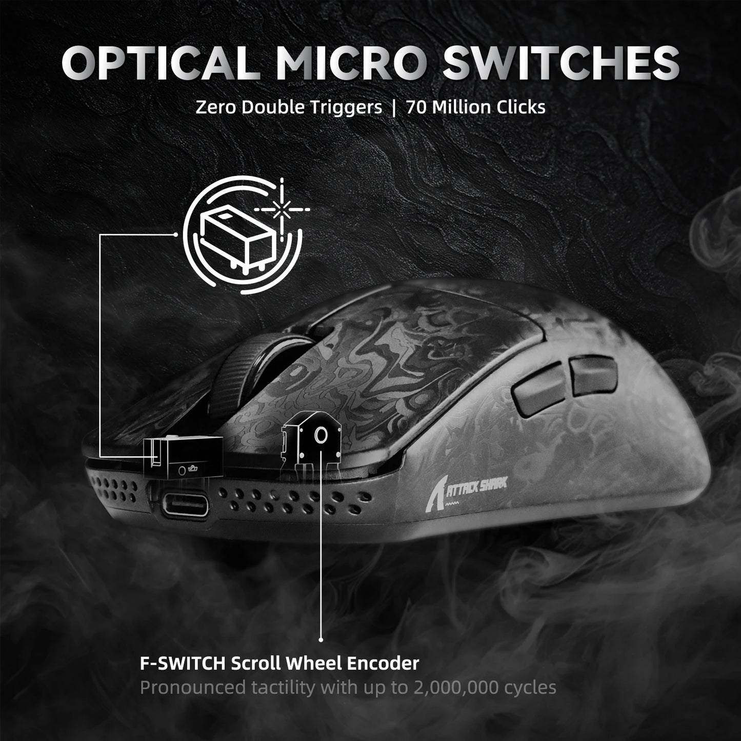 Mouse gaming wireless ATTACK SHARK R11 ULTRA in fibra di carbonio, 8000Hz, PAW3950MAX, 42000DPI, ultraleggero 49g, 20000FPS, Nordic 52840