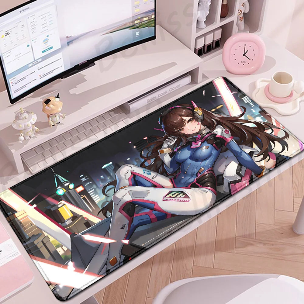 Accesorios Gaming O-Overwatch D-D.va Alfombrilla de Ratón Grande, Alfombrilla para Teclado y Ratón PC, Deskmat XXL Extendida, Alfombrilla Gamer