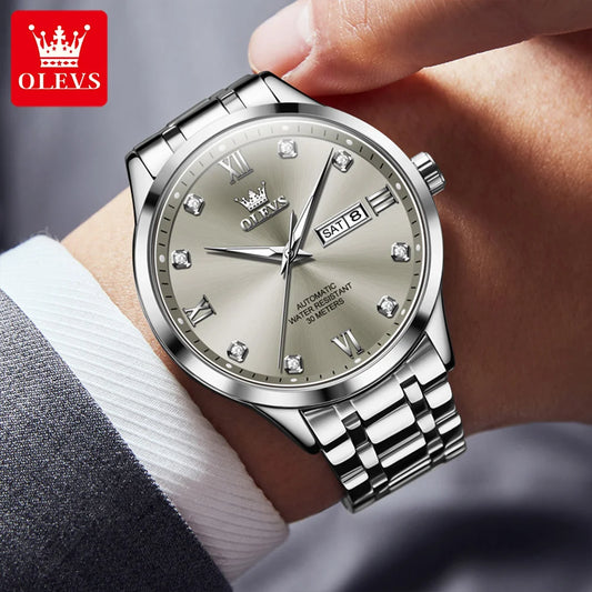 Relógio automático para homem OLEVS 9946 – Relógio de pulso mecânico de luxo, equipado com calendário e indicação da data, ideal para homens de negócios.