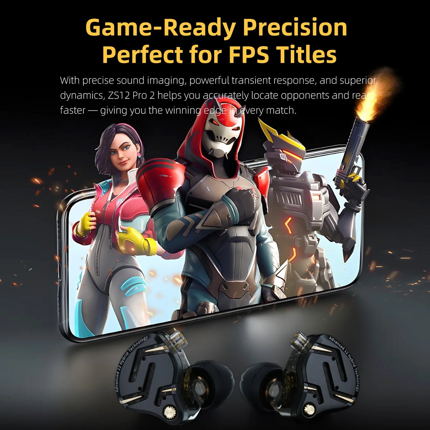 KZ ZS12 PRO 2 Hybrid-IEM-Kopfhörer – HiFi-Bass kabelgebundene Gaming-Ohrhörer mit superlinearen Treibern