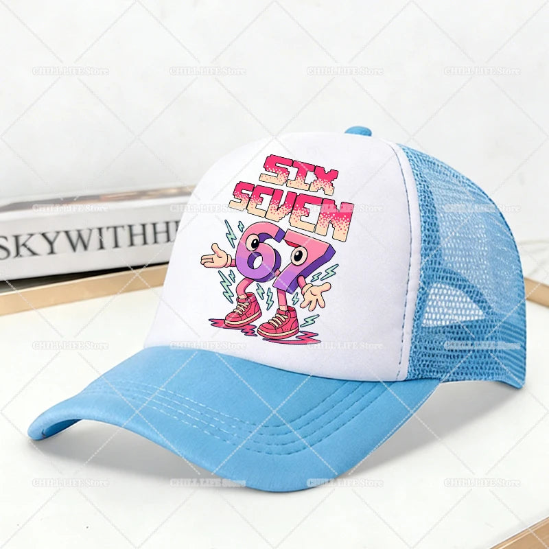 Steal A Brainrot Mesh Baseball Caps Cartoon 67 Six Seven Adult Kids Sports Hats Boys Girls Summer Outdoor Sunshade Peaked Caps