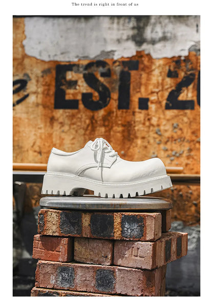Thick Sole Casual Genuine Leather Dress Shoes Men Platform Height Increase Japan Harajuku Korean Streetwear Fashion Shoes White