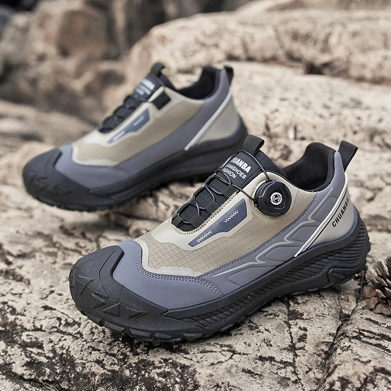 Rotary Buckle Men's Trekking Sneakers Outdoor Platform Hiking Shoes Men Sports Shoes Comfortable Non-slip Climbing Walking Shoes
