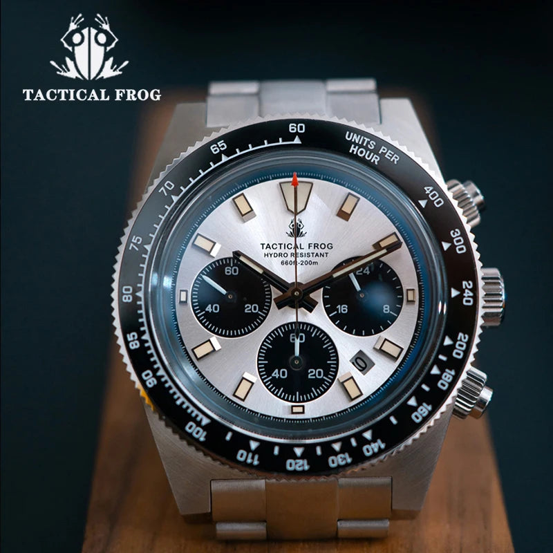 Orologio cronografo da uomo Tactical Frog 41mm, movimento al quarzo solare VS75, impermeabile, zaffiro, verde, luminoso C3, orologio da polso al quarzo
