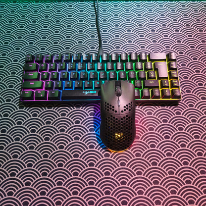 Conjunto gaming portátil HXSJ 60% RGB de teclado y ratón: teclado de membrana con cable de 68 teclas y ratón inalámbrico ligero de 3 modos para PC y Mac