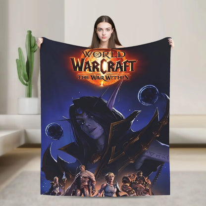 WOW World of Warcraft Arthas Retro Game Flannel Blanket  Super Warm Throw Blanket for Bedroom Camping Bedspread Sofa Bed Cover