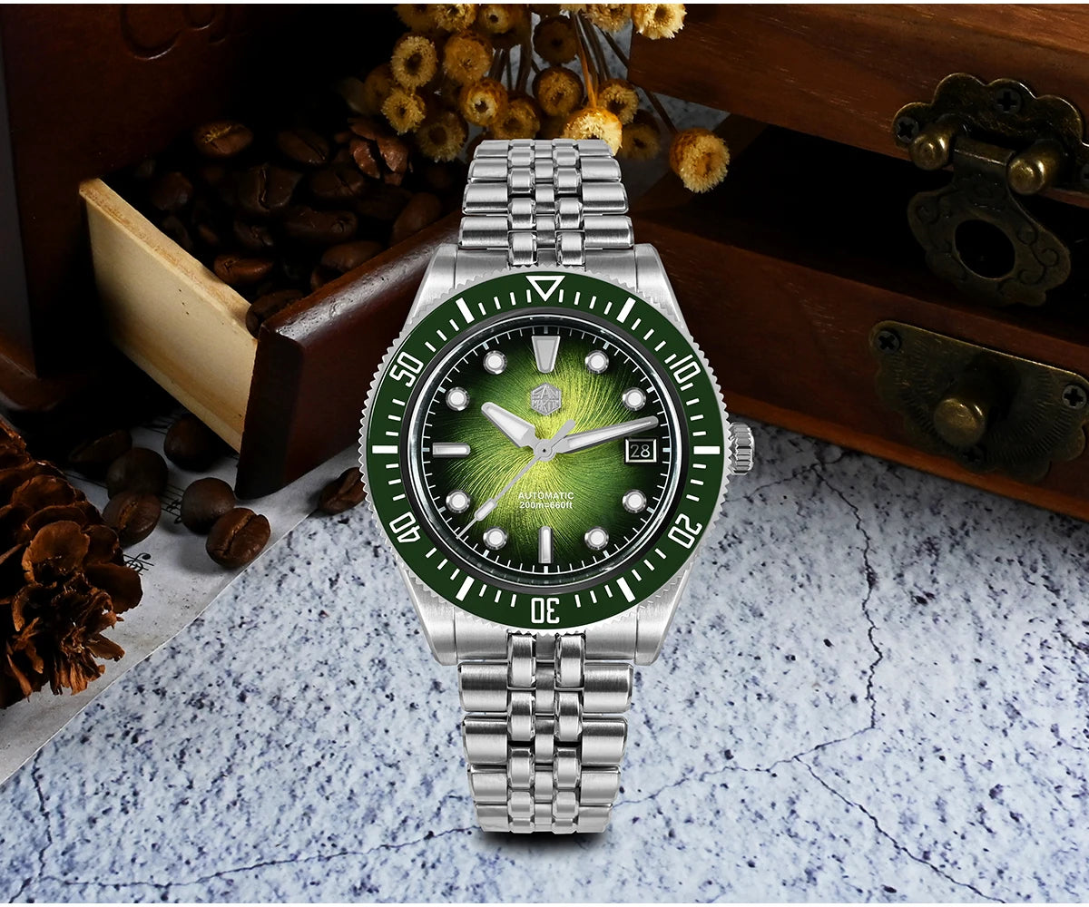 Relógio de mergulho masculino San Martin 37.5mm 40mm Miyota 9015 com mostrador esmaltado, relógio de pulso mecânico automático de luxo, resistente à água 200m SN0148
