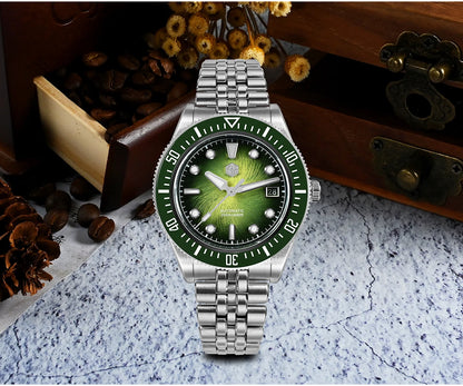 Relógio de mergulho masculino San Martin 37.5mm 40mm Miyota 9015 com mostrador esmaltado, relógio de pulso mecânico automático de luxo, resistente à água 200m SN0148