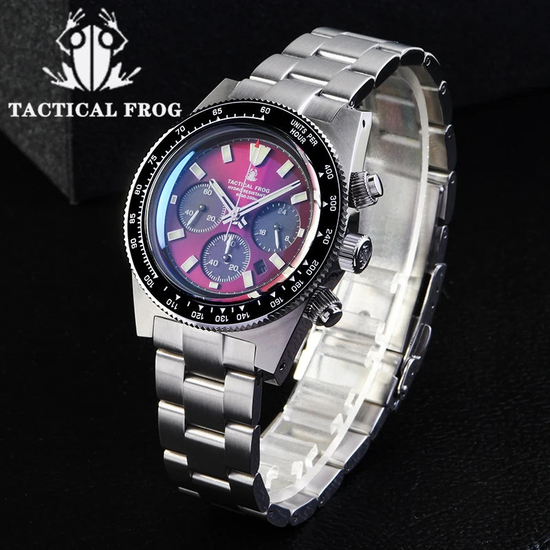 Tactical Frog V2 Solar Chronograph Men's Watch Sapphire Crystal Mirror Ceramic Bezel VS75A Eco-Drive Quartz 20Bar Waterproof Watch