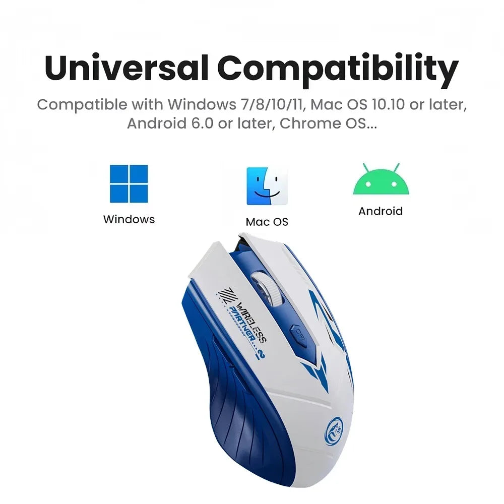Ratón gaming inalámbrico 2.4G USB silencioso de doble modo Bluetooth recargable 1600DPI para ordenador, PC y portátil